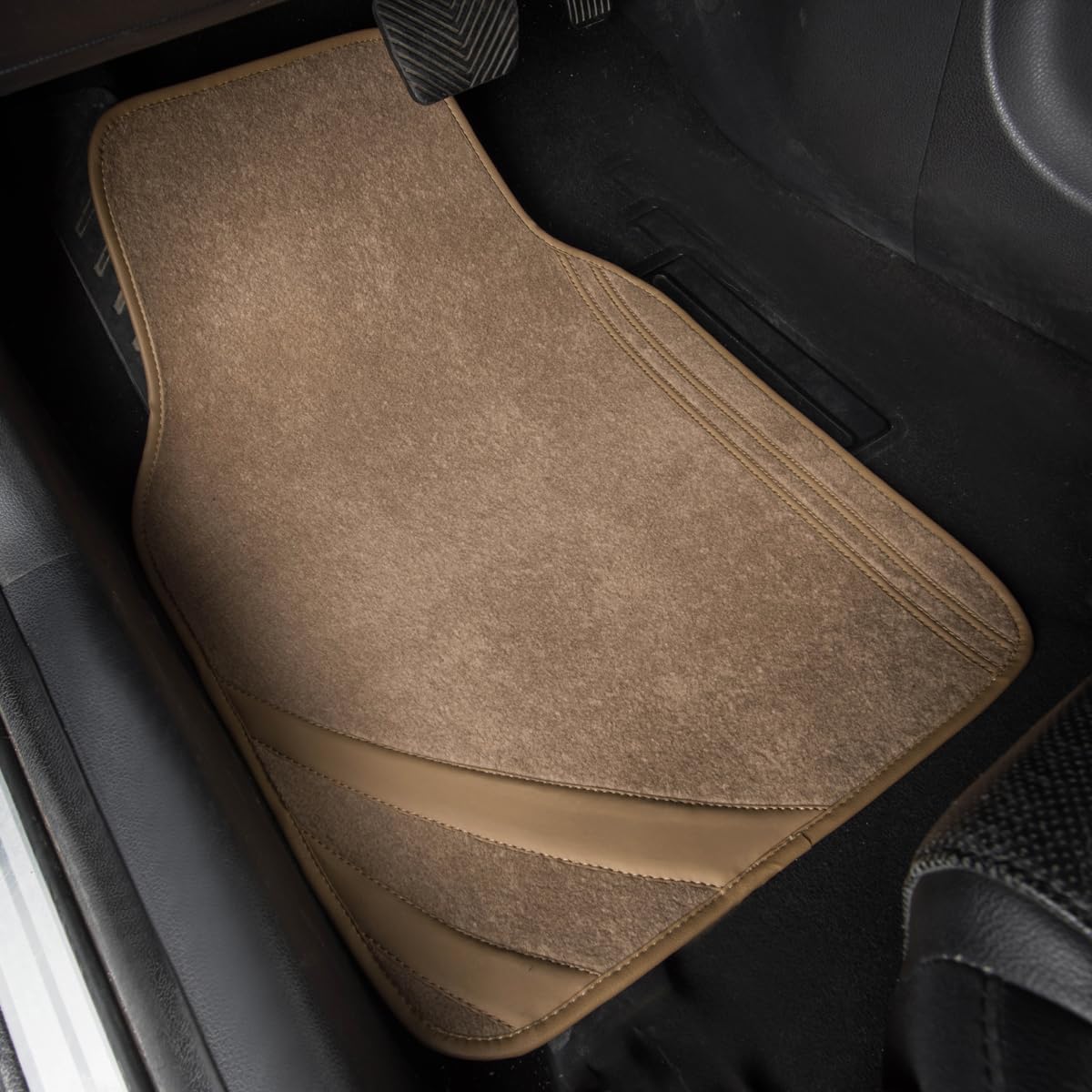 CAR PASS Car Seat Covers Full Set for Women Girls with Waterproof Car Floor Mats,Anti-Slip Leather Steering Wheel Cover,Universal Fit for SUVs,Vans,Trucks,Sedans,Cars (Combo Set,Black & Pink)