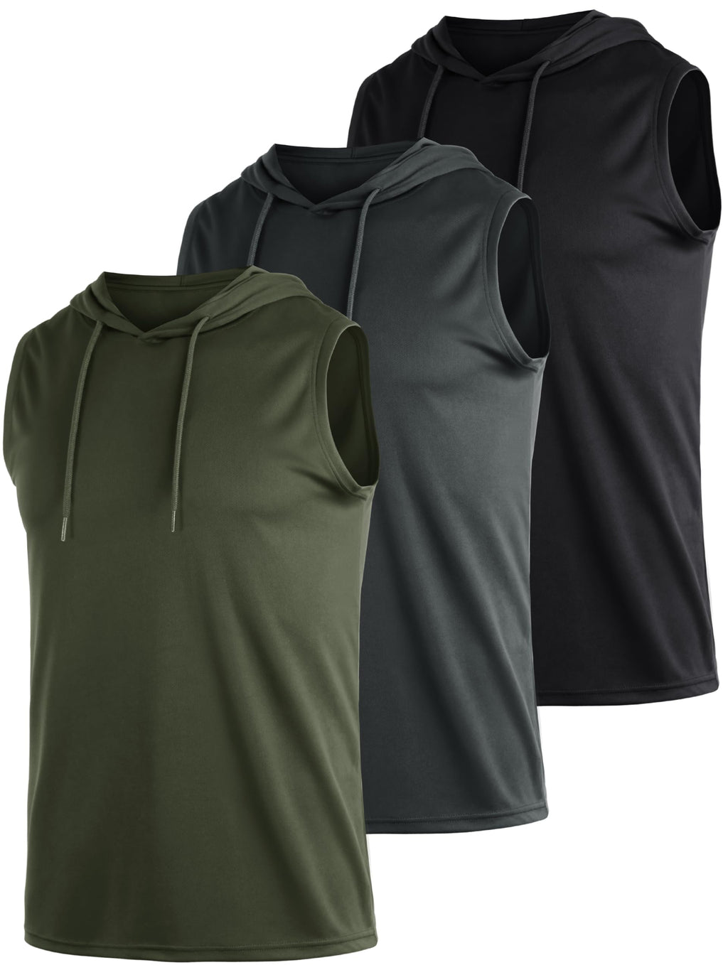 3 Pack Men's Dry Fit Moisture Wicking Tech Quick Dry Sleeveless Shirts Mesh Hoodie Active Athletic Tank Tops