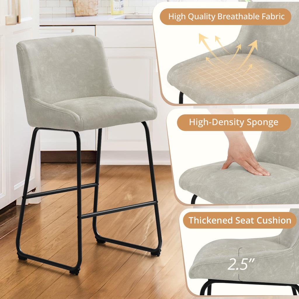 LUE BONA 26 Inch Counter Height Bar Stools Set of 2, Faux Leather Upholstered Barstools, Barstool with Back, Comfortable Bar Chairs, Modern Counter Stools for Kitchen Counter Island