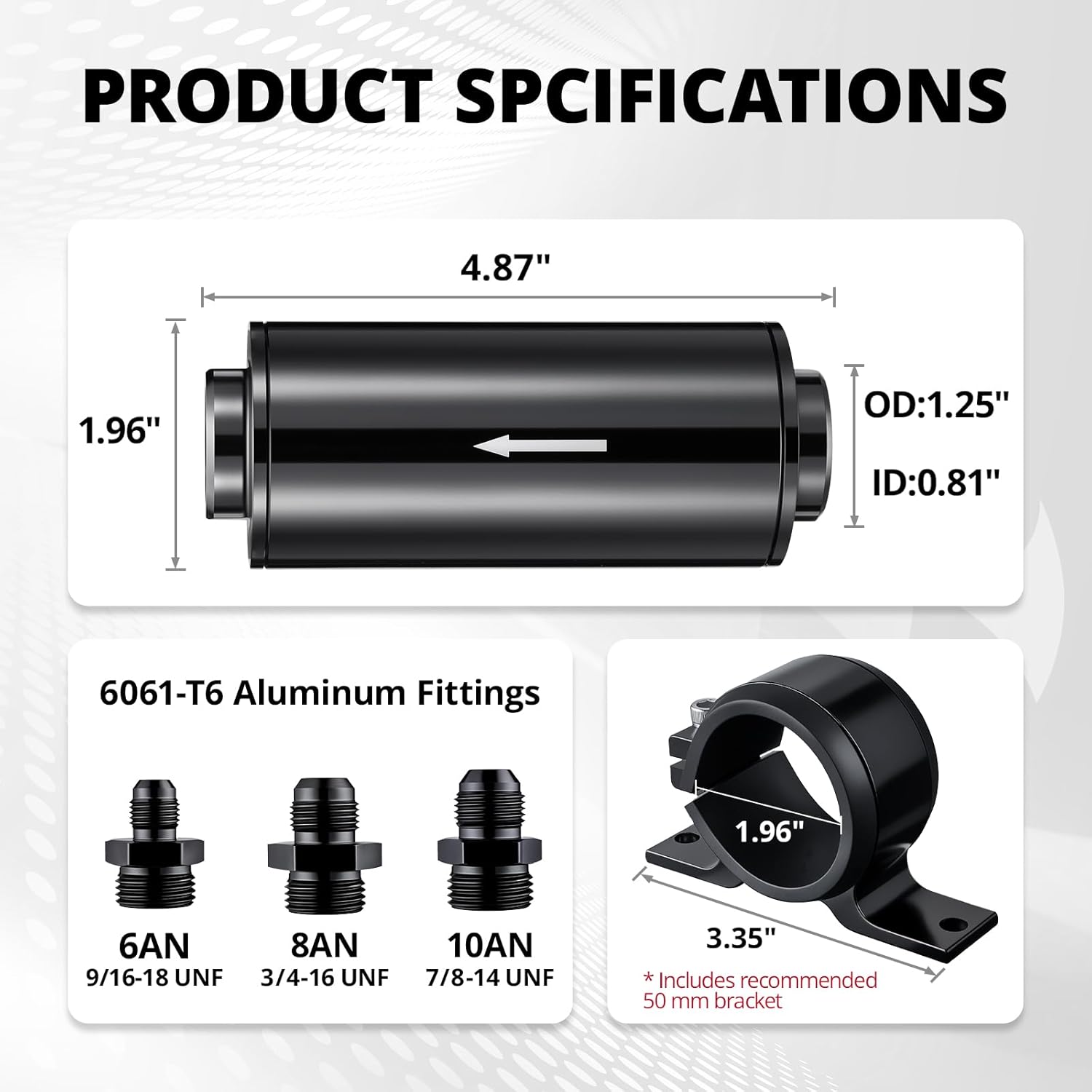 EVIL ENERGY Inline Fuel Filter 10 Micron with 6AN 8AN 10AN Adapter&Bracket Clamp 50MM Universal
