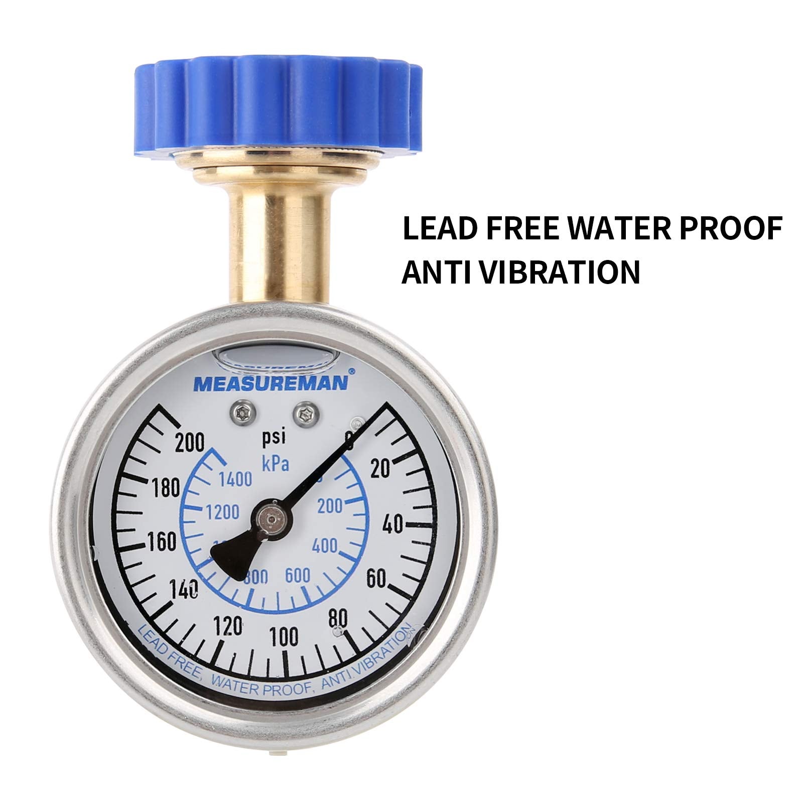 MEASUREMAN 2" Water Pressure Test Gauge, 3/4" Female Hose Thread, 0-200 psi/kpa with Maximum Pressure Memory (Pack of 2)
