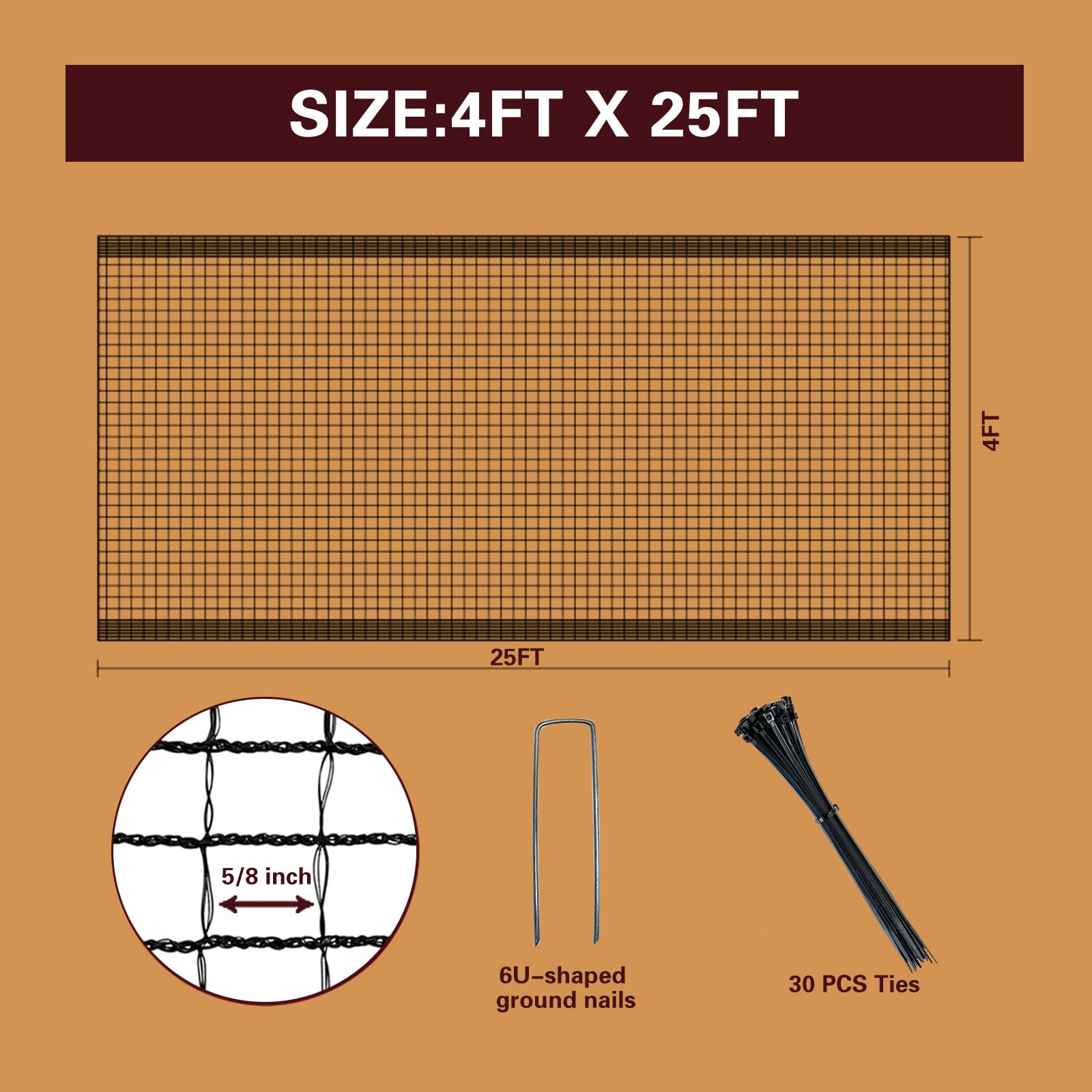 Plastic Mesh Fence Deer Fencing 4x25ft,Reinforced Edges,55gsm Heavy Duty Temporary Fence,Ideal for Garden Netting,Animal Barrier,Safety Netting, Fruit Plant Protection, Black