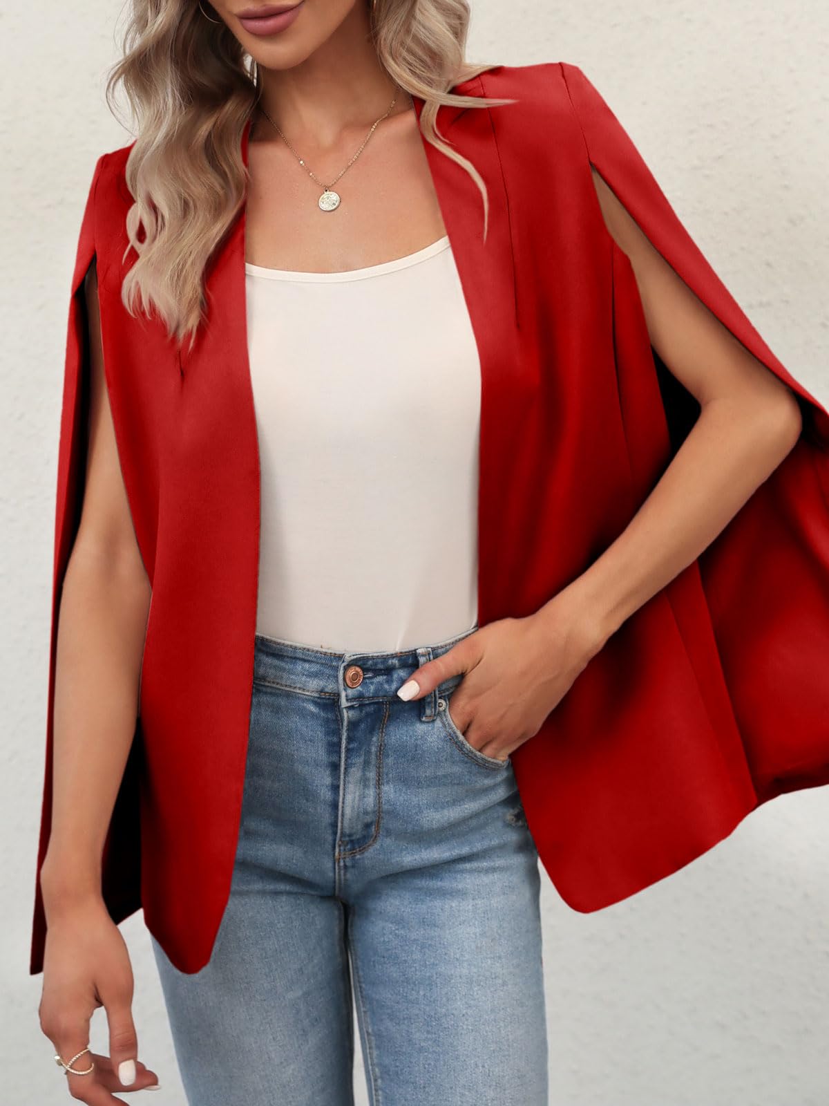 GAMISOTE Womens Cape Blazer Split Sleeve Open Front Casual Jacket Coat Workwear