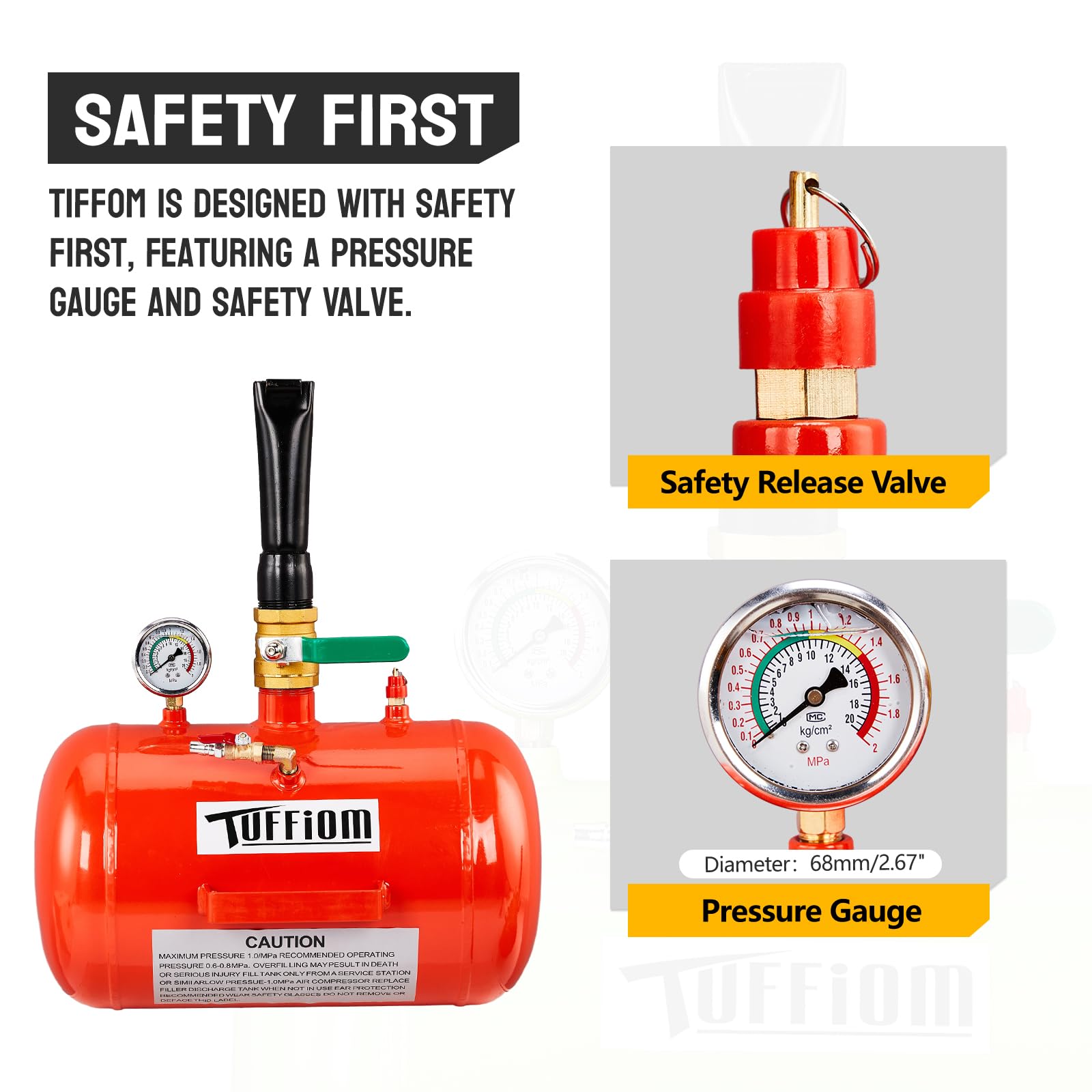 TUFFIOM 5 Gallon Air Tire Bead Blaster Seater w/Pressure Gauge & Handle, Wheel Seating Tool Inflator Tank for Truck ATV, 85-116PSI Operating Pressure, Red