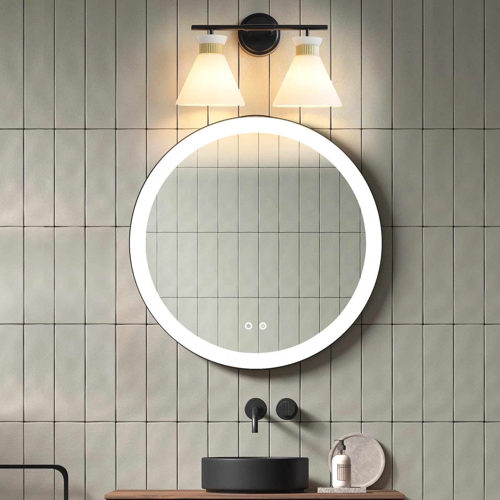 WOSHITU Gold Bathroom Light Fixtures: Modern Vanity Lighting Fixtures 2 Lights for Bathroom Mid Century Vanity Light Sconces Over Mirror with Frosted Milky Glass for Bath Bedroom Makeup