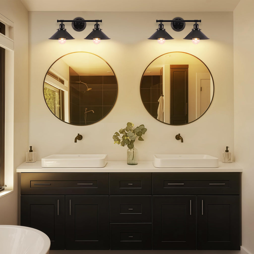 Black Bathroom Light Fixture 2-Light Matte Black Farmhouse Vanity Lights for Bathroom Light Fixtures, 20" Rustic Industrial Wall Sconce Vanity Lighting Fixtures over Mirror Kitchen Cabin Workshop Cafe