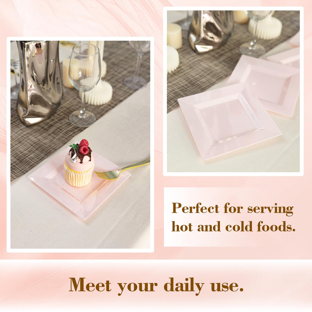 100 Pack Black Plastic Square Dessert Plates, 6.5" Disposable Salad Plates Heavy Duty Plates for Party, Wedding, Christmas, Easter