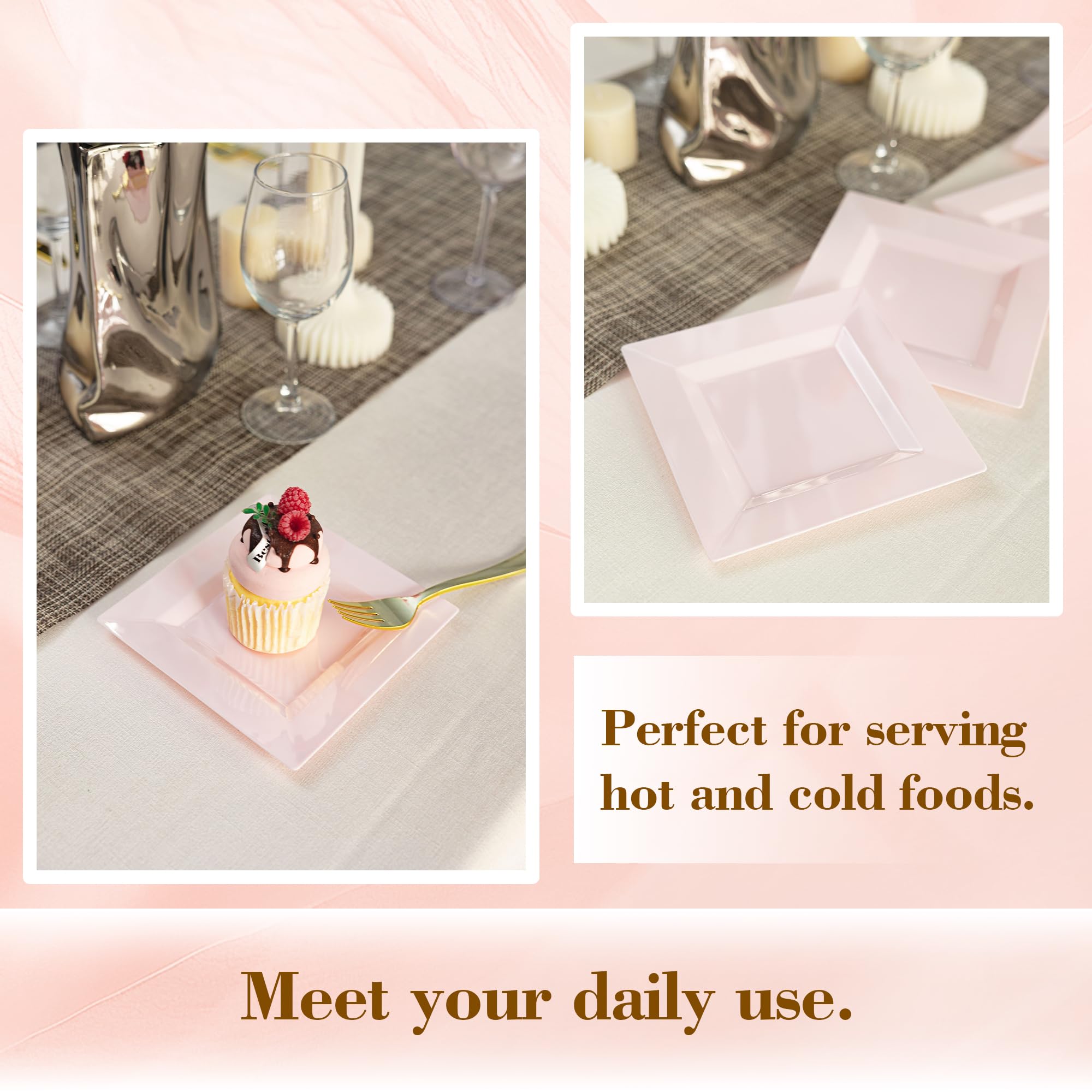 100 Pack Black Plastic Square Dessert Plates, 6.5" Disposable Salad Plates Heavy Duty Plates for Party, Wedding, Christmas, Easter
