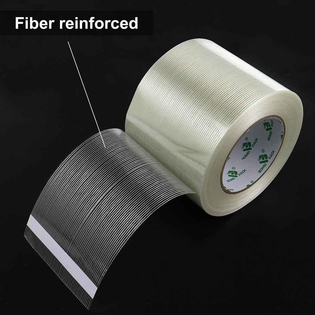 BOMEI PACK Wide Strapping Tape, 4Inch Heavy Duty Reinforced Packing Tape, Fiberglass Filament 60yds 5.5Mil