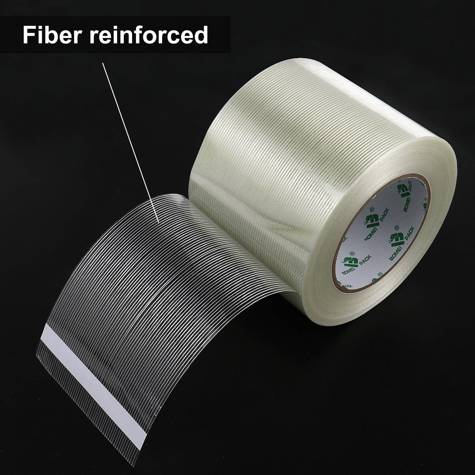 BOMEI PACK Wide Strapping Tape, 4Inch Heavy Duty Reinforced Packing Tape, Fiberglass Filament 60yds 5.5Mil