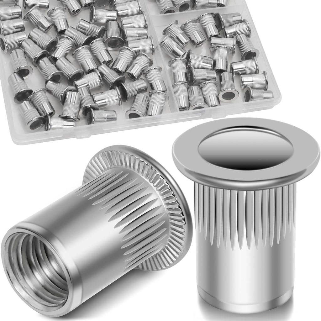 1/2''-13 UNC Rivet Nut, 10Pcs 304 Stainless Steel Flat Head Rivnut Threaded Insert Nutsert
