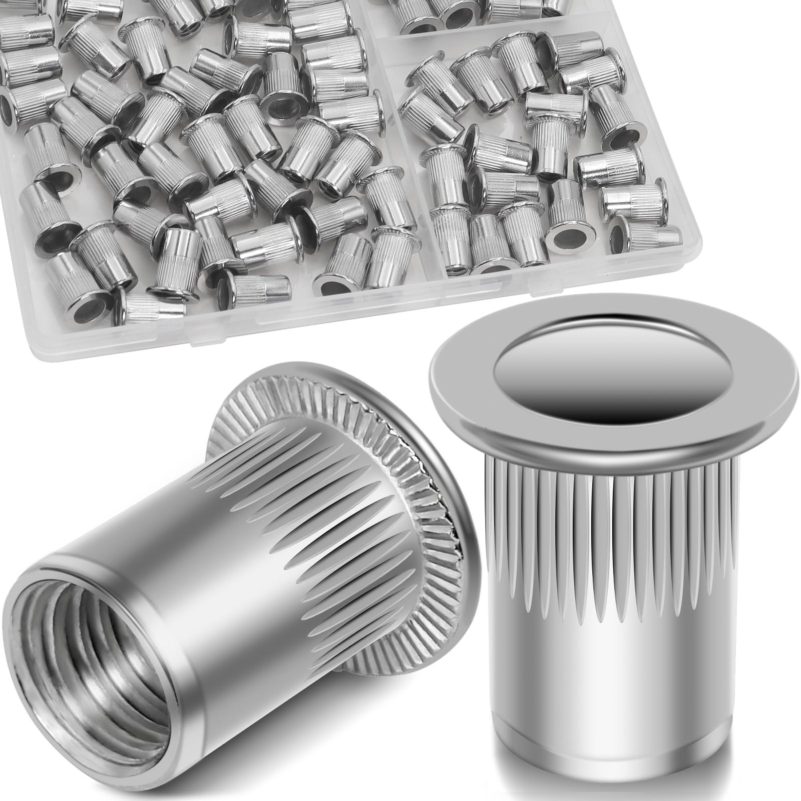 1/2''-13 UNC Rivet Nut, 10Pcs 304 Stainless Steel Flat Head Rivnut Threaded Insert Nutsert