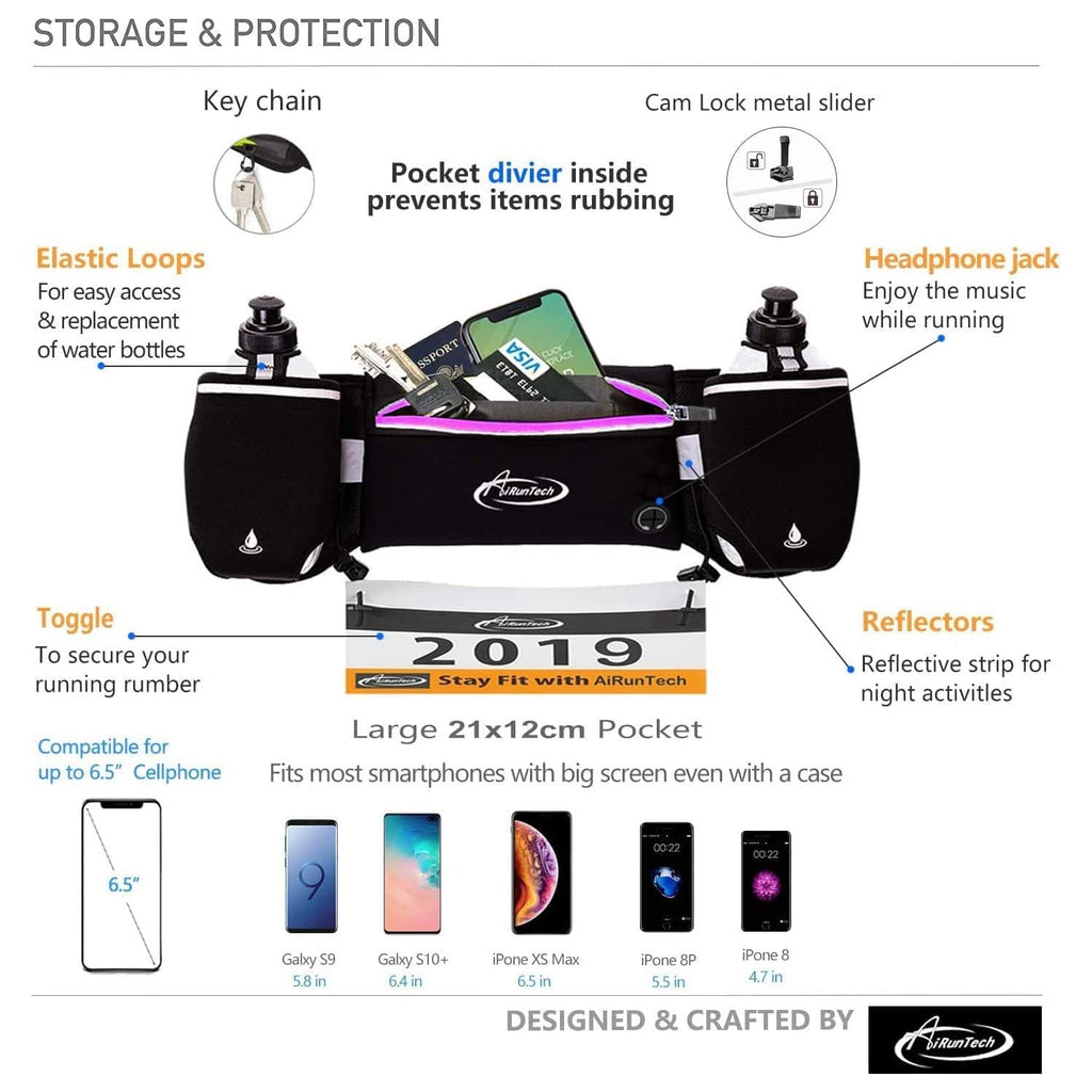 AiRunTech Hydration Running Belt with Water Bottle, Running Fanny Pack for Phone and Wallet Holder, Running Bag Runners Essentials Accessories Marathon Triathlon Walking Jogging Gear Gift