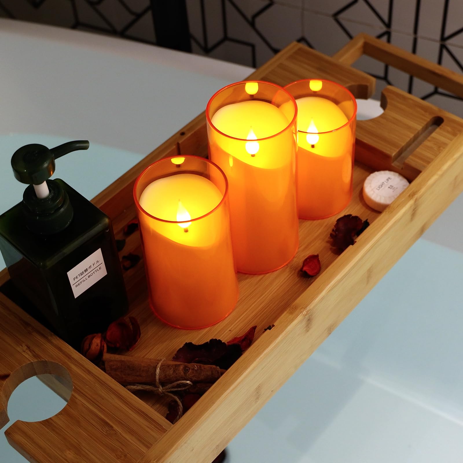 NURADA Flameless Candles with Remote Timer: 3D Wick Battery Operated Led Pillar Acrylic Fake Candle Set for Home Decoration Romantic Ambiance - Gold 2 Pack