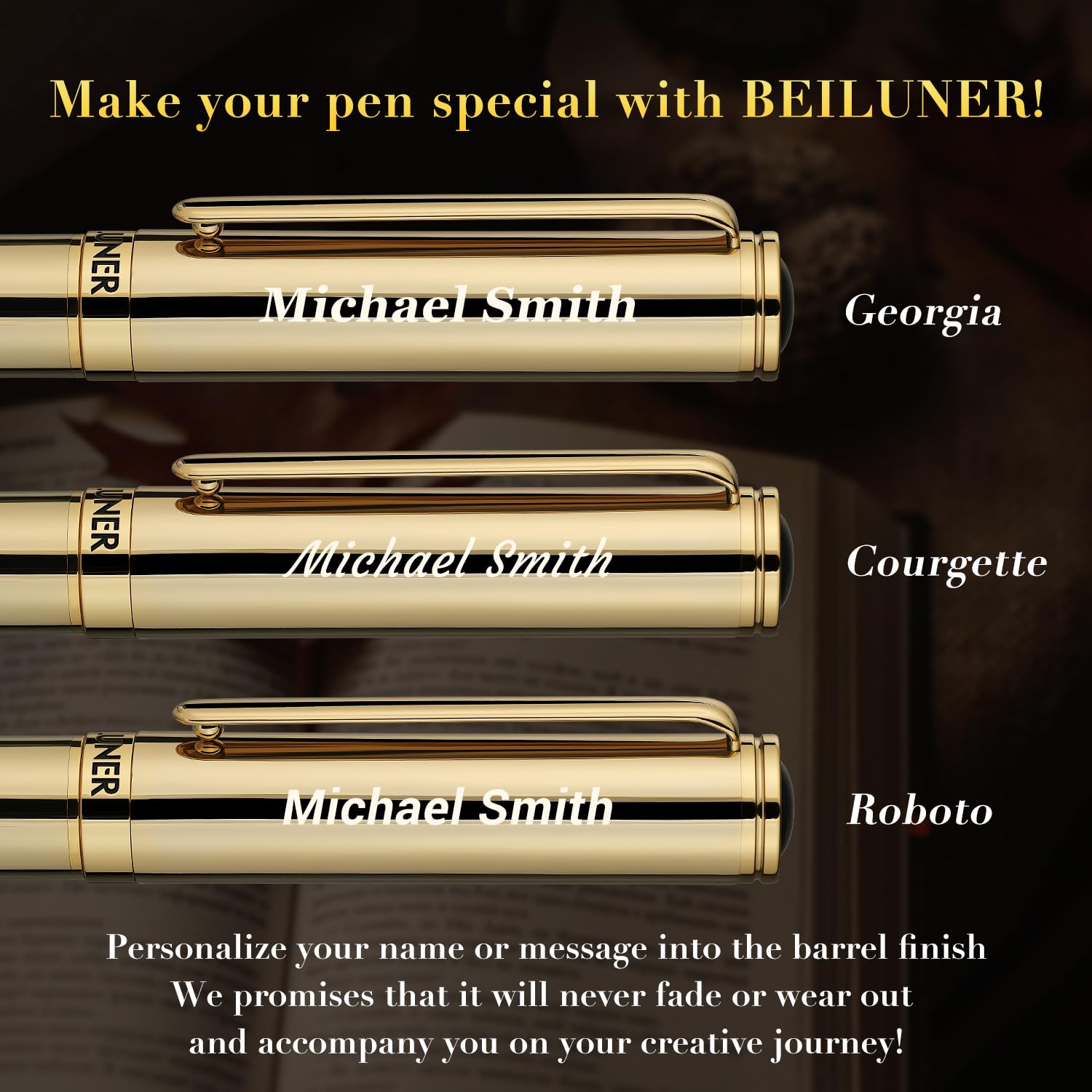 BEILUNER Luxury Rollerball Pen,24K Gold Trim,Noble and Elegant Designs,Schneider Ink Refill, Best Roller Ball Pen Gift Set for Men & Women, Professional, Executive Office, Nice Pens