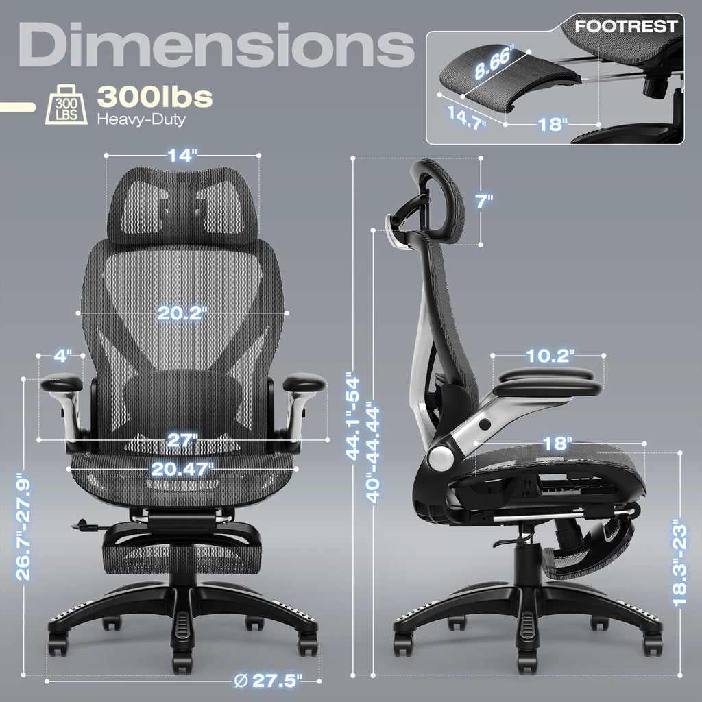 ELABEST X100 Ergonomic Office Chair with Footrest, Big and Tall Home Desk Chair with 5D Flip-Up Arms, Adjustable 3D Lumbar Support,High Back Rolling Computer Chair, Swivel Mesh Chairs (Coffee Break)