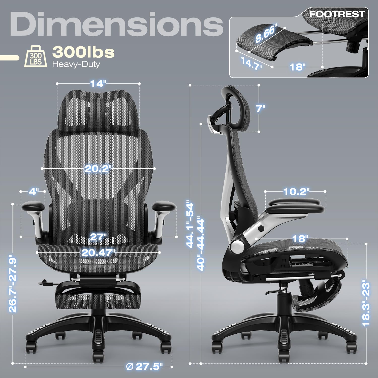 ELABEST X100 Ergonomic Office Chair with Footrest, Big and Tall Home Desk Chair with 5D Flip-Up Arms, Adjustable 3D Lumbar Support,High Back Rolling Computer Chair, Swivel Mesh Chairs (Coffee Break)