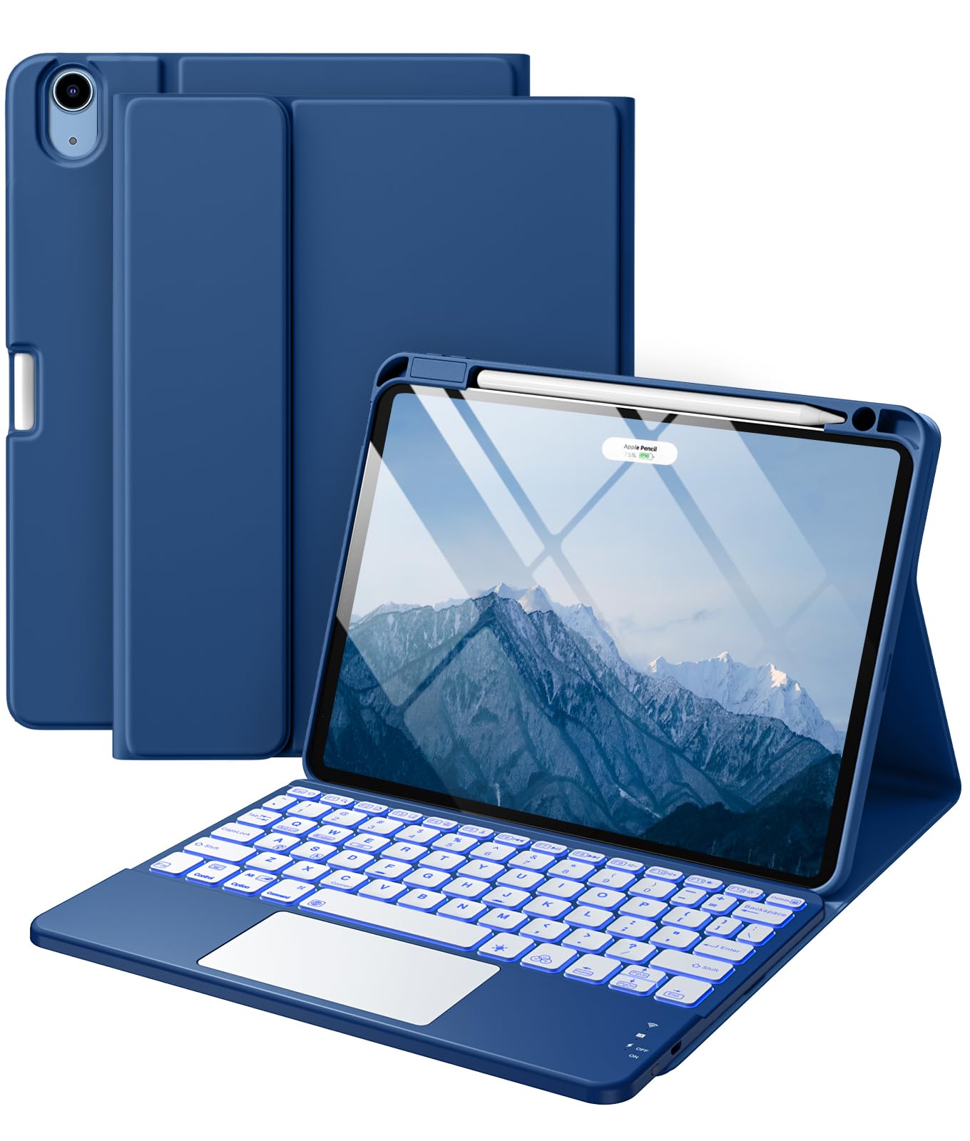 Harvopu Compatible with iPad Air 11 Inch & Air 5th/ Air 4th Generation Case with Keyboard - Multi-Touch Trackpad, 7-Color Backlit, Detachable Folio Keyboard Cover for Air 11-inch M4/M3/M2 (Black)
