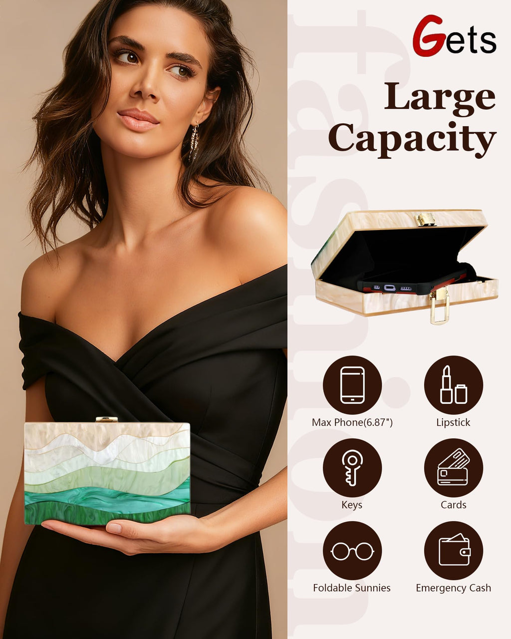 Gets Acrylic Purses and Handbags for Women Multicolor Perspex Geometric Patterns Box Clutch Banquet Evening Crossbody Handbag
