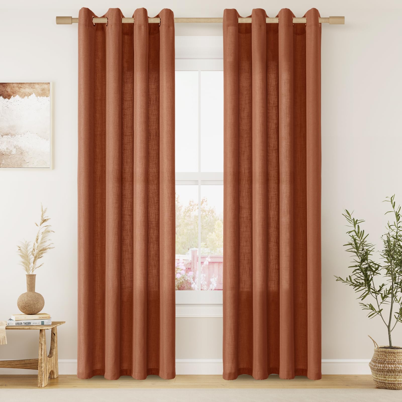 Aersas Black Bedroom Linen Curtains 63 Inch Length 2 Panel Privacy Energy Efficient Semi Sheer Black Linen Drapes for Living Room Modern Farmhouse Grommet Window Curtain for Nursery Office 52x63