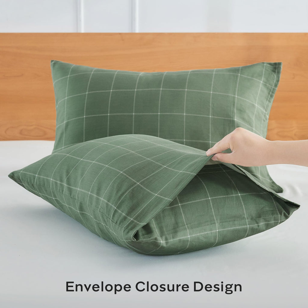 JELLYMONI Cotton Striped Pillowcases Set of 2, Sage Green, Standard | Soft breathable feel, Envelope closure, 400TC cotton, Machine washable, Gentle on skin