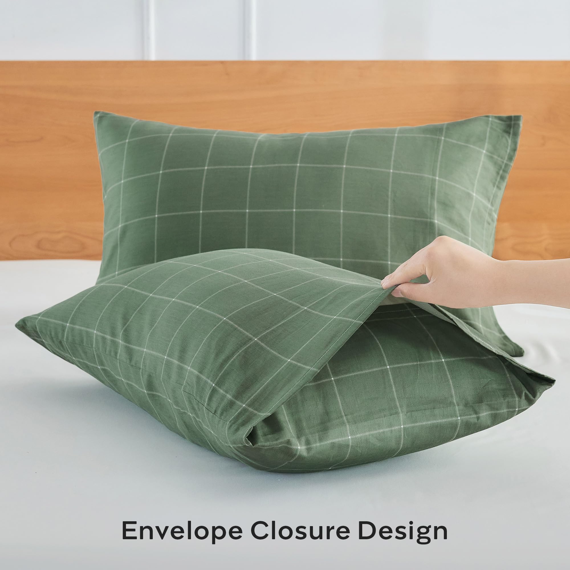JELLYMONI Cotton Striped Pillowcases Set of 2, Sage Green, Standard | Soft breathable feel, Envelope closure, 400TC cotton, Machine washable, Gentle on skin