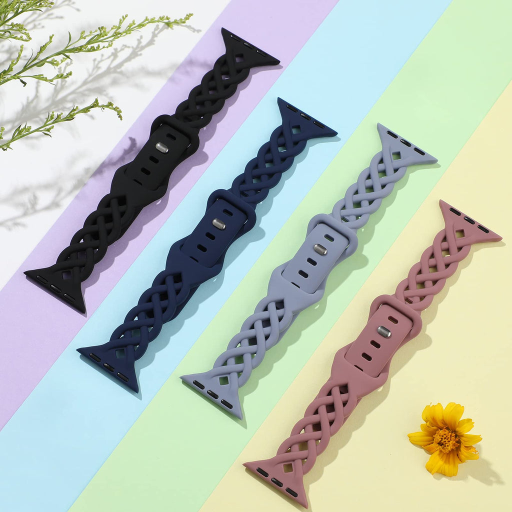 Slim Silicone Bands Compatible with Apple Watch Band 40mm 38mm 41mm 44mm 45mm 46mm 49mm 42mm Women Floral Breathable Braided Lace Thin Sport Strap Replacement Wristbands iWatch SE Series 11 10 9 8 7 6 5 4 3 ultra 2