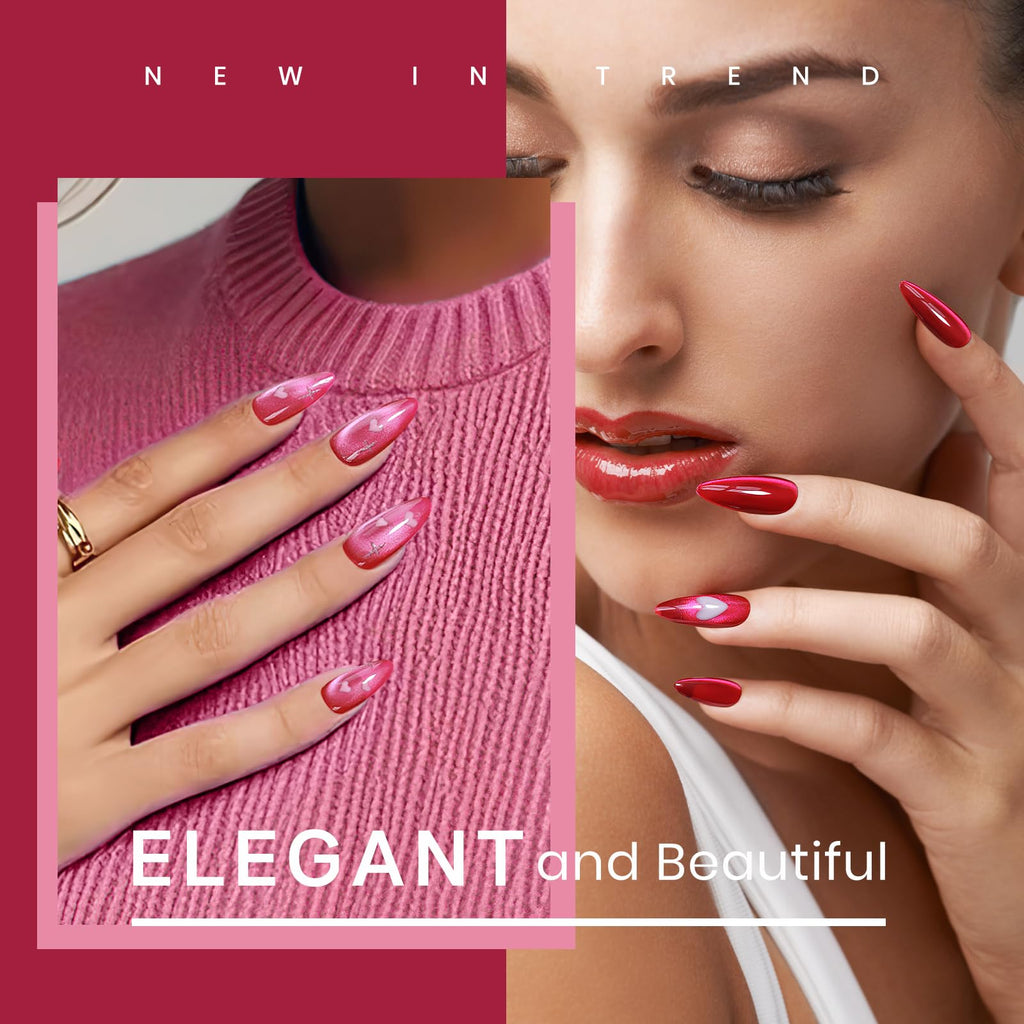 MIZHSE Cat Eye Gel Nail Polish, Moonlight Magnetic Gel Polish and Sheer Nude Nail Kit with 1 Magnet Stick, Glass Shiny Effect Silver Pink Purple Soak Off Manicure Home DIY