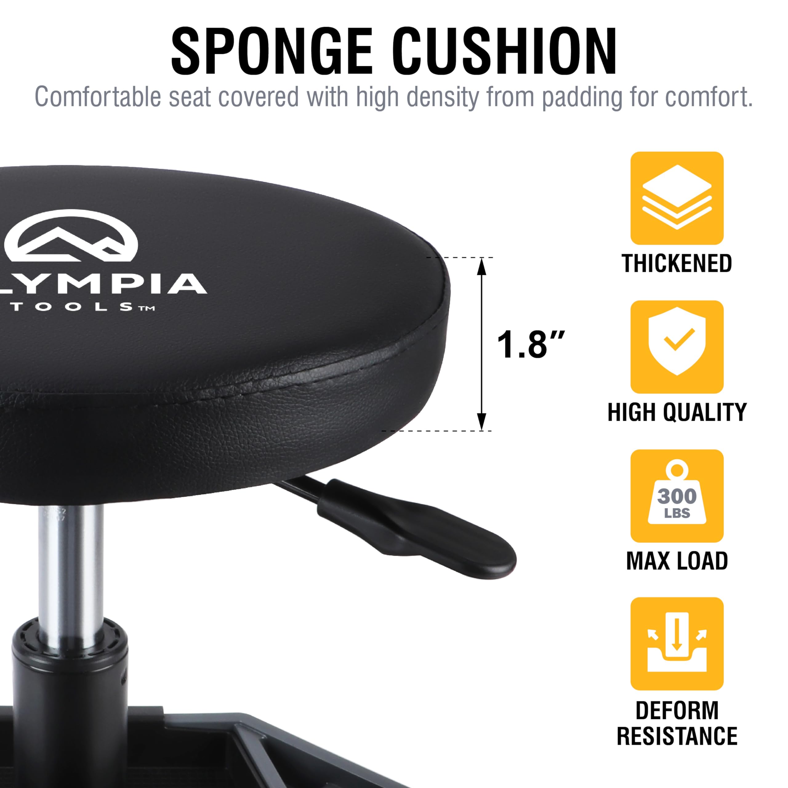 Olympia Tools Adjustable Hydraulic Rolling Mechanics Stool with with Removable Tool Tray, 300lbs Max Weight Capacity, 419-110-1002