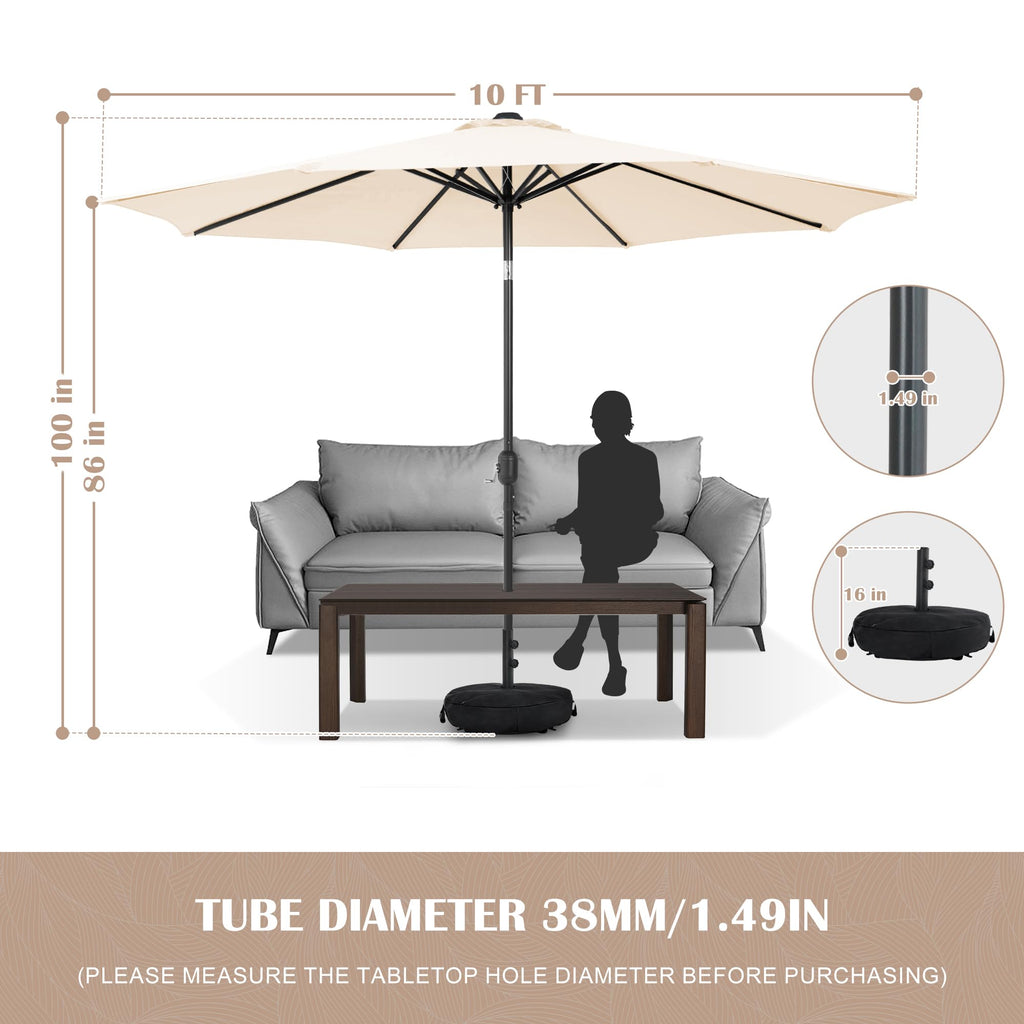 Sundale Outdoor 9FT Patio Umbrella with Sand Bag Umbrella Base, Outdoor Umbrella with Tilt and Crank, Beige