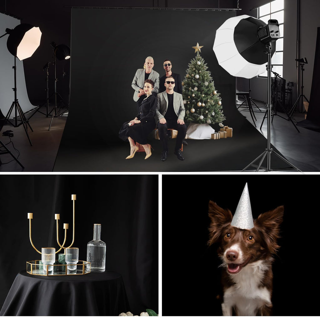 Black Backdrop 10x10ft, Photo Backdrop Curtain for Photoshoot, Pure Photographic Studio Backgrounds, Thick Polyester Fabric Photography Black Screen for Party Portraits Video Recording (Backdrop Only)