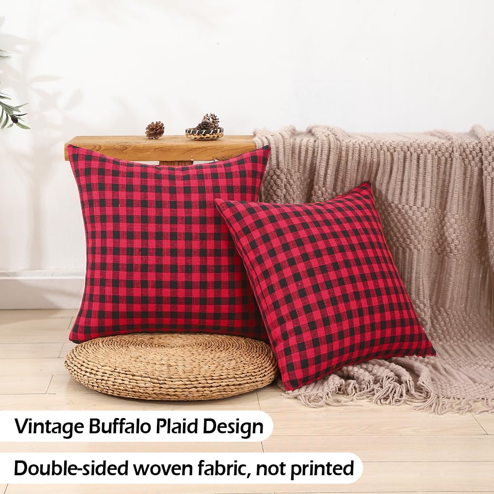 CARRIE HOME Black and White Buffalo Plaid Outdoor Pillow Covers 16x16 Set of 2, 16 x 16 Modern Farmhouse Decor Couch Pillows, Black White Winter Christmas Holiday Plaid Pillows (No Pillow Inserts)