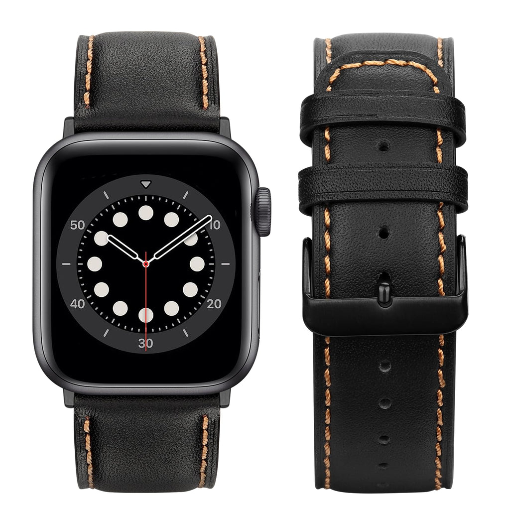 Tasikar Bands Compatible with Apple Watch Band 42mm (Series11/10) 41mm 40mm 38mm Men Genuine Leather Replacement Bands Compatible with Apple Watch SE Series 11 10 9 8 7 6 5 4 3, Black