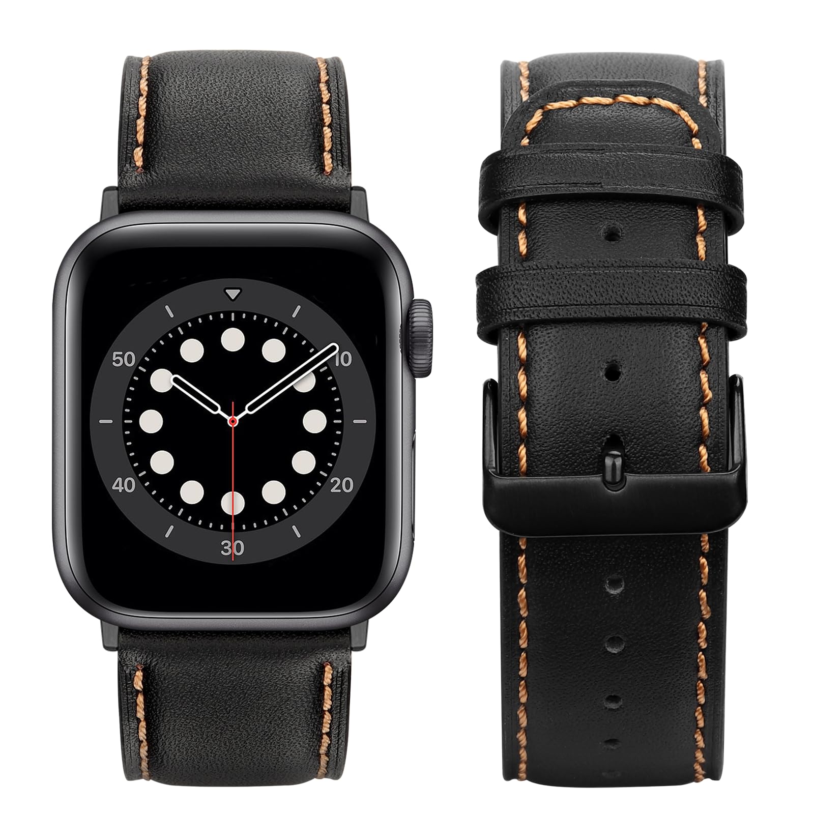 Tasikar Bands Compatible with Apple Watch Band 42mm (Series11/10) 41mm 40mm 38mm Men Genuine Leather Replacement Bands Compatible with Apple Watch SE Series 11 10 9 8 7 6 5 4 3, Black