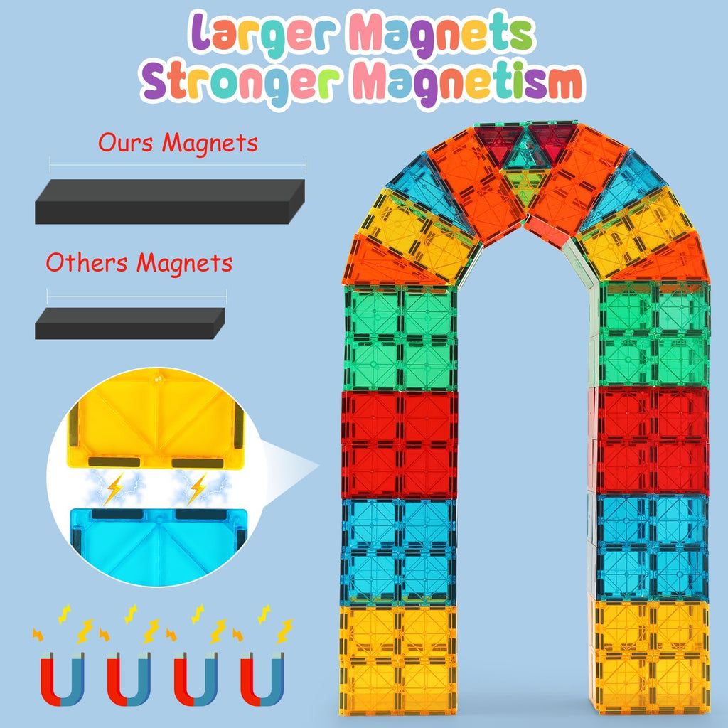 OugerToy Magnetic Building Tiles for Kids,64 PCS Educational Magnetic Stacking Blocks for Boys Girls, Magnets Construction Toys,Stem Preschool Kindergarten Learning Toys