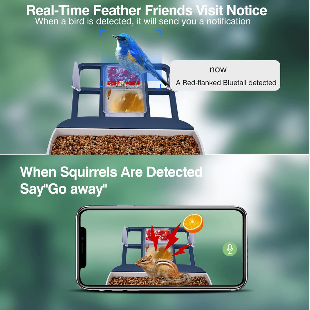 Smart Bird Feeder with Camera,AI Identify Species,Bird House with Solar Powered,Instant Arrival Alerts,2K Capture Video,Live View for Lover (Blackish Green)