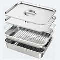 Grill Prep & Serve Tray Set with Lids, 5-Piece Food Prep System for Marinating, Carrying & Serving, Stainless Steel BBQ Trays for Raw & Cooked Food Separation (Rack Included)