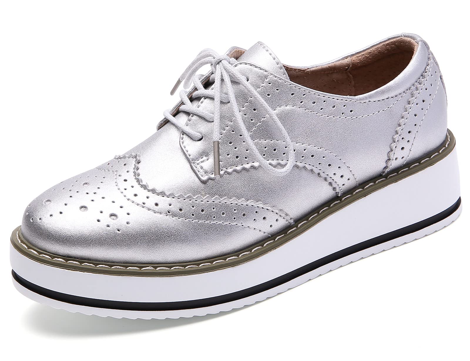 DADAWEN Women's Platform Lace-Up Wingtips Square Toe Oxfords Shoe