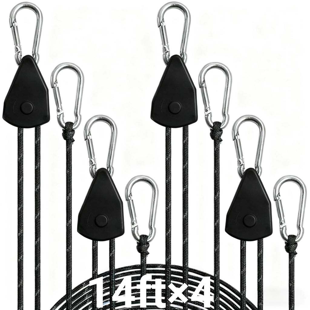 Longer 14ft Retractable Paracord Rope Tie Down Ratchet Strap Small Straps Mini Rope Cam Lock Tent Canopy Tie Down Adjustable Outdoor Windproof Tightener Tensioner Hanger Grow Light 4 Pack 1/8"