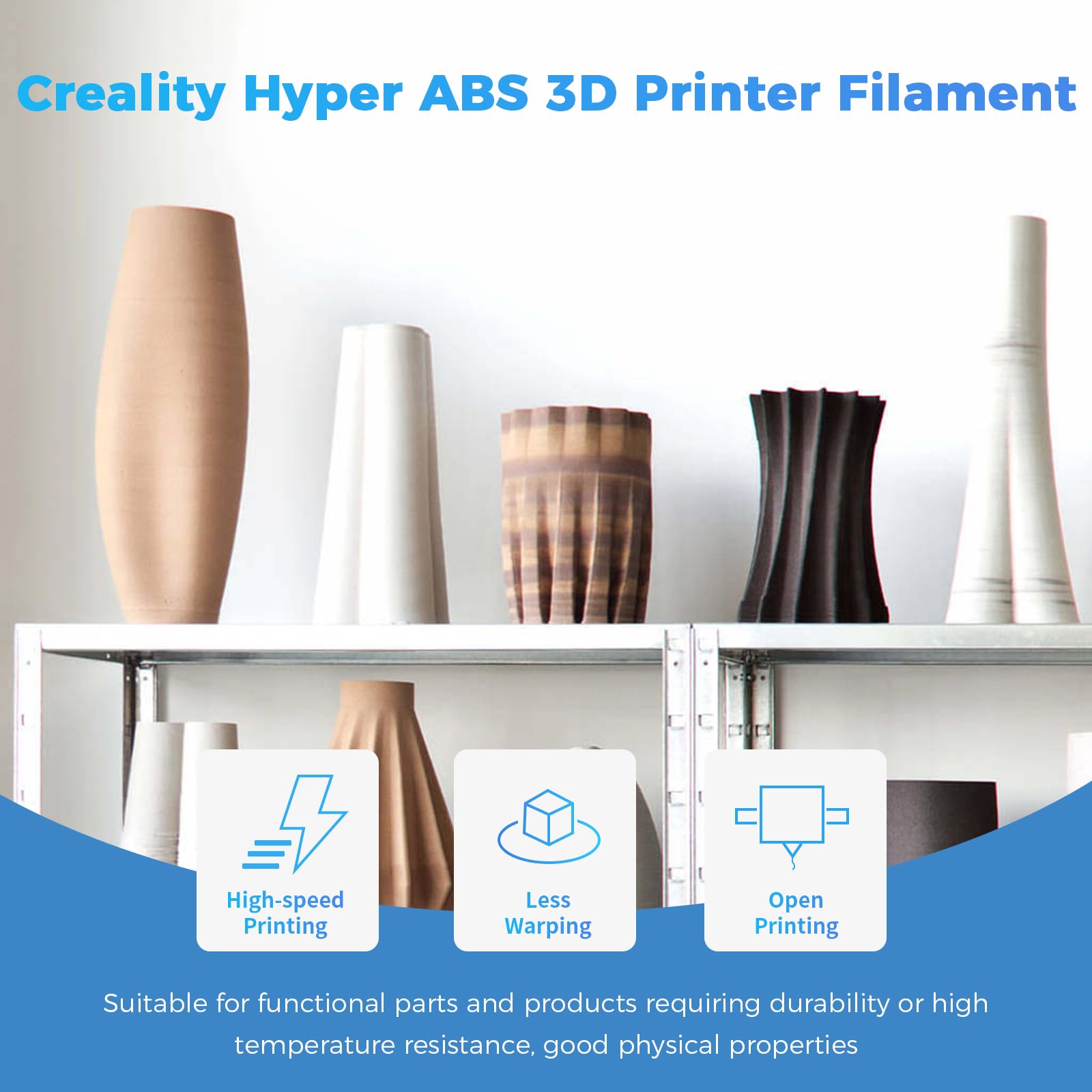 Creality Hyper ABS Filament, Official 3D Printer Filament ABS 1.75mm for Up to 300mm/s High-Speed Printing Convenient Open Printing Material, 1kg(2.2lbs) Spool Fit Most 3D Printer(Black)