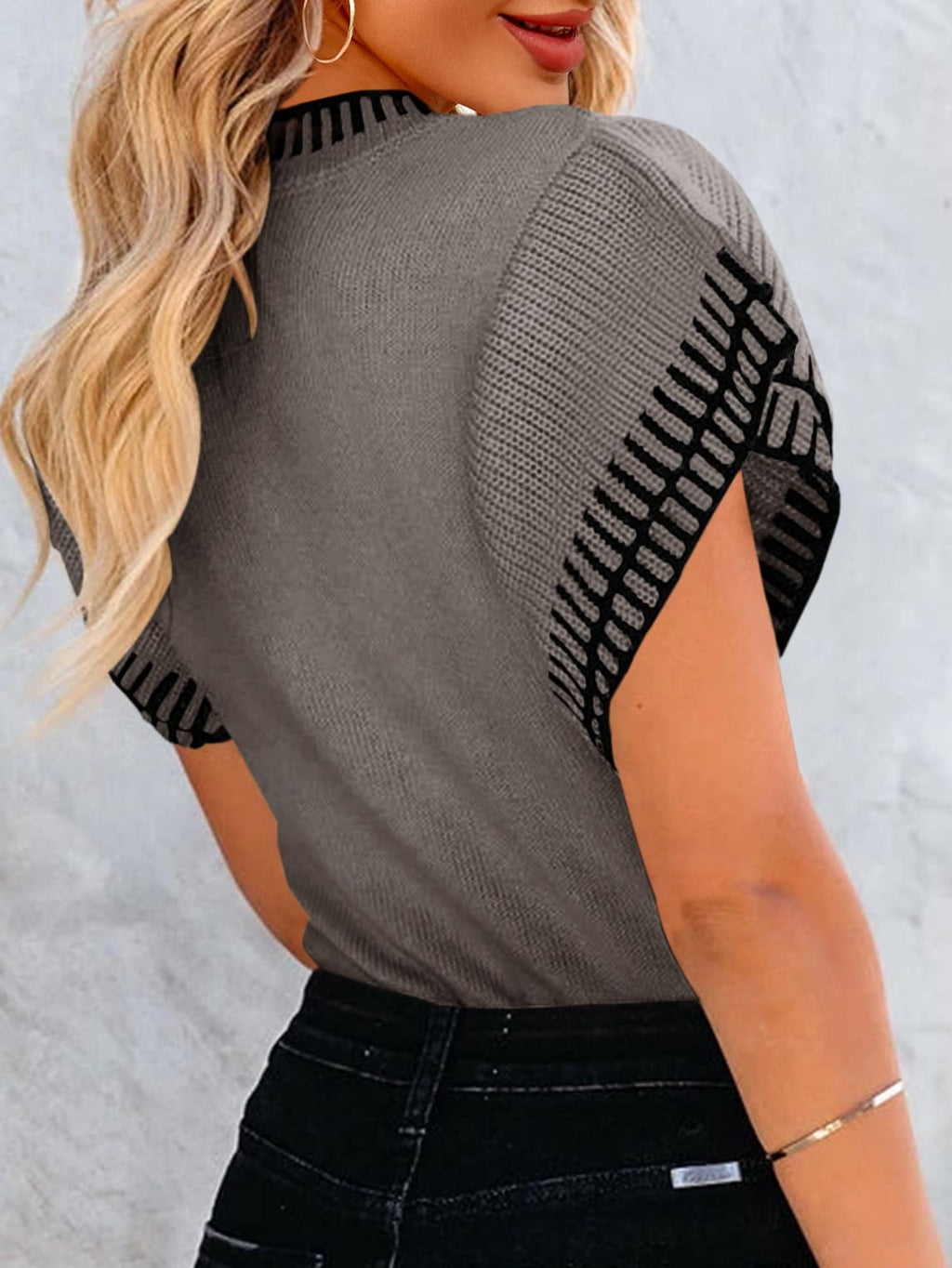 Saodimallsu Womens Short Sleeve Sweaters Tops Summer Ruffle Striped Loose Crew Neck Lightweight Soft Shirts Knit Sweater
