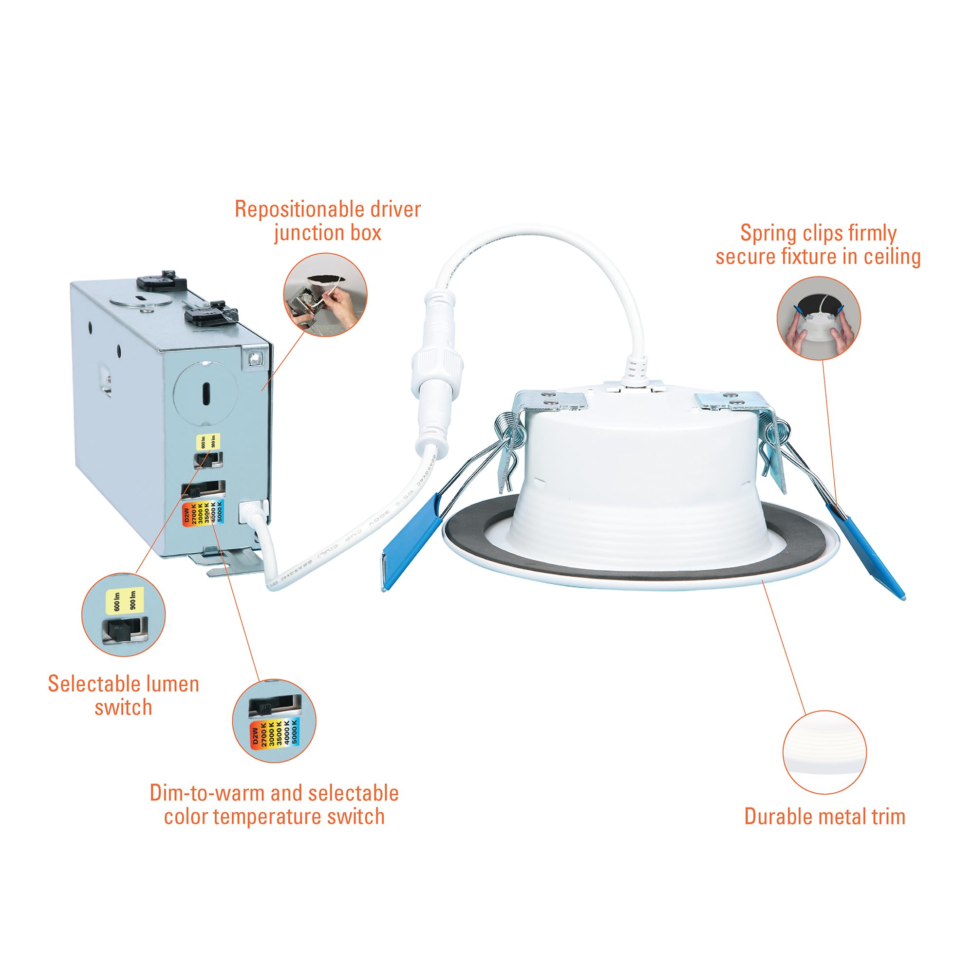 HALO RL 6 in Canless LED Recessed Ceiling Light with Selectable Color Temperature 2700K-5000K, Dim to Warm, 600lm, Indoor/Outdoor Wet Location Dimmable IC-Rated Downlight (Packaging May Vary)