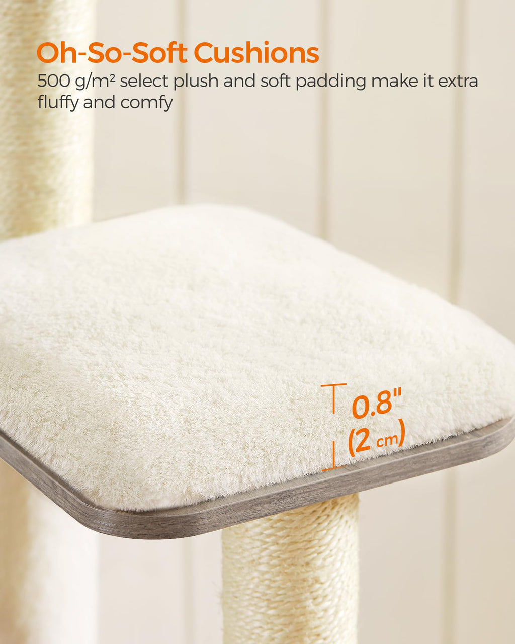 Feandrea Cat Tree, 65-Inch Modern Cat Tower for Indoor Cats, Multi-Level Cat Condo with 5 Scratching Posts, Perch, Washable Removable Cushions, Cat Furniture, Cloud White UPCT166W01