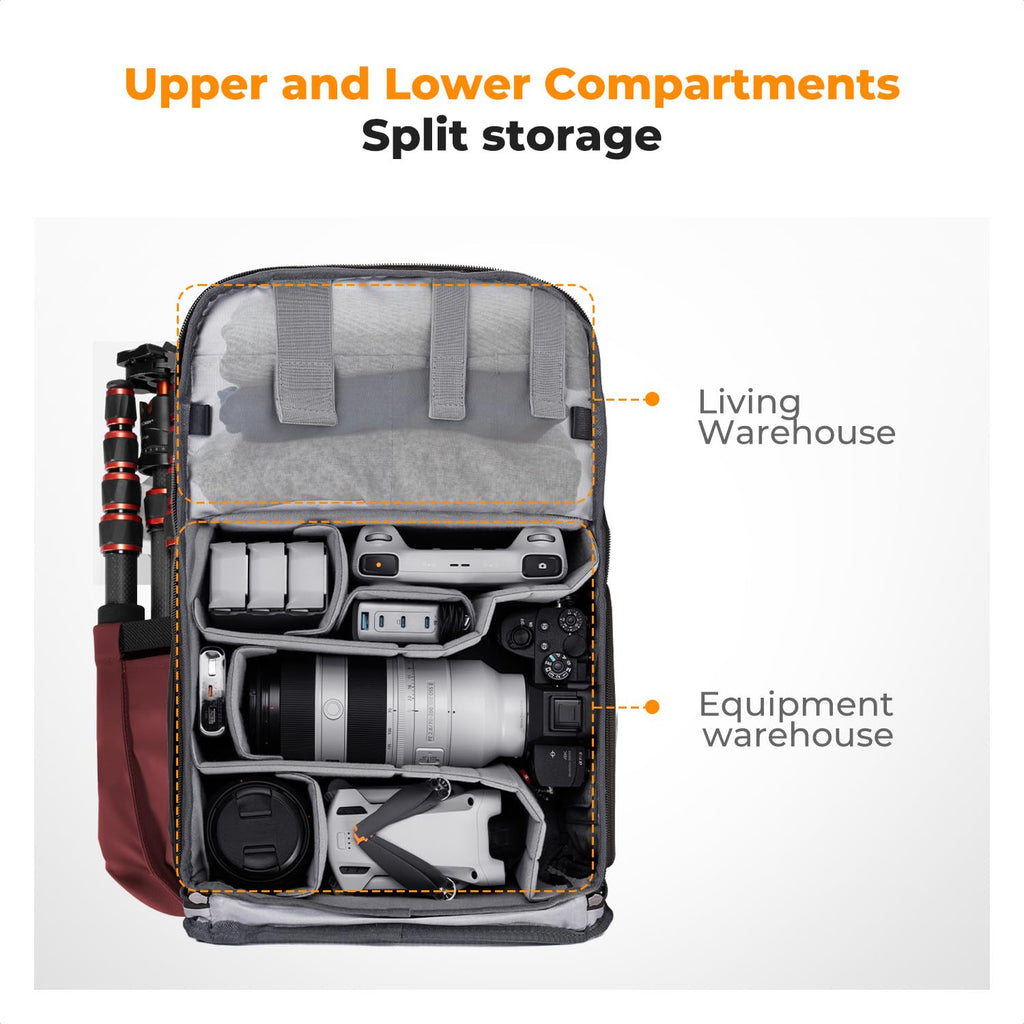 K&F CONCEPT Camera Backpack, Camera Bags for Photographers Dslr Cameras Compatible for Canon Nikon Sony DJI Mavic Drone, 20L Large Capacity Bag Cover 15.6 Inch Laptop Camera Cases with Raincover