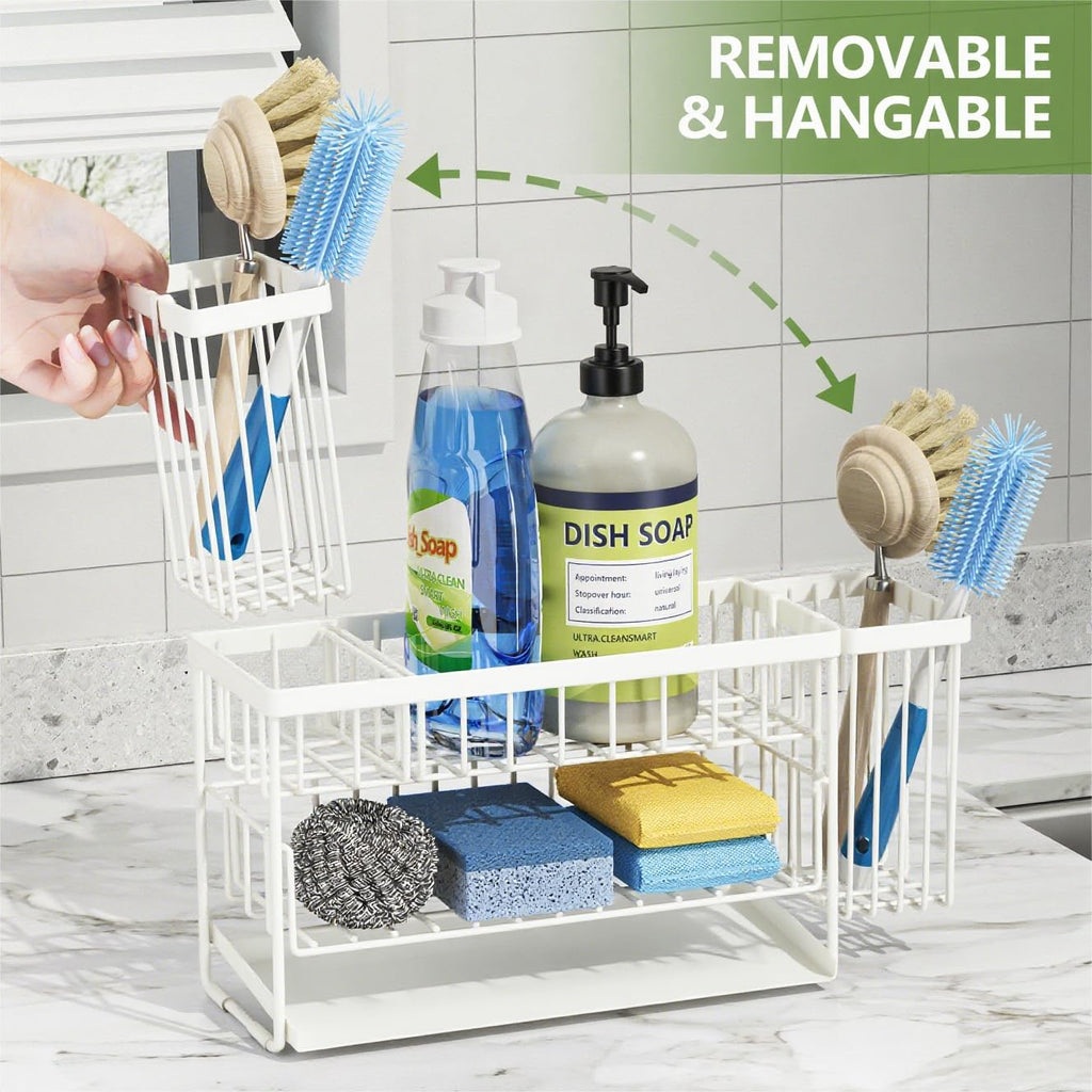 Cisily 2-Tier Kitchen Sink Caddy Organzier Rack with Dish Brush Sponge Holder | Kitchen Sink Countertop Organization Storage,Home Decor Accessories Essentials Stainless Steel
