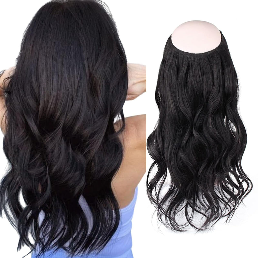 Sassina Invisible Wire Hair Extensions Real Human Hair with Transparent Wire Adjustable Size Secure Clips Natural Straight Secret Miracle Hairpiece, #1 Jet Black 12 Inch 70 Gram