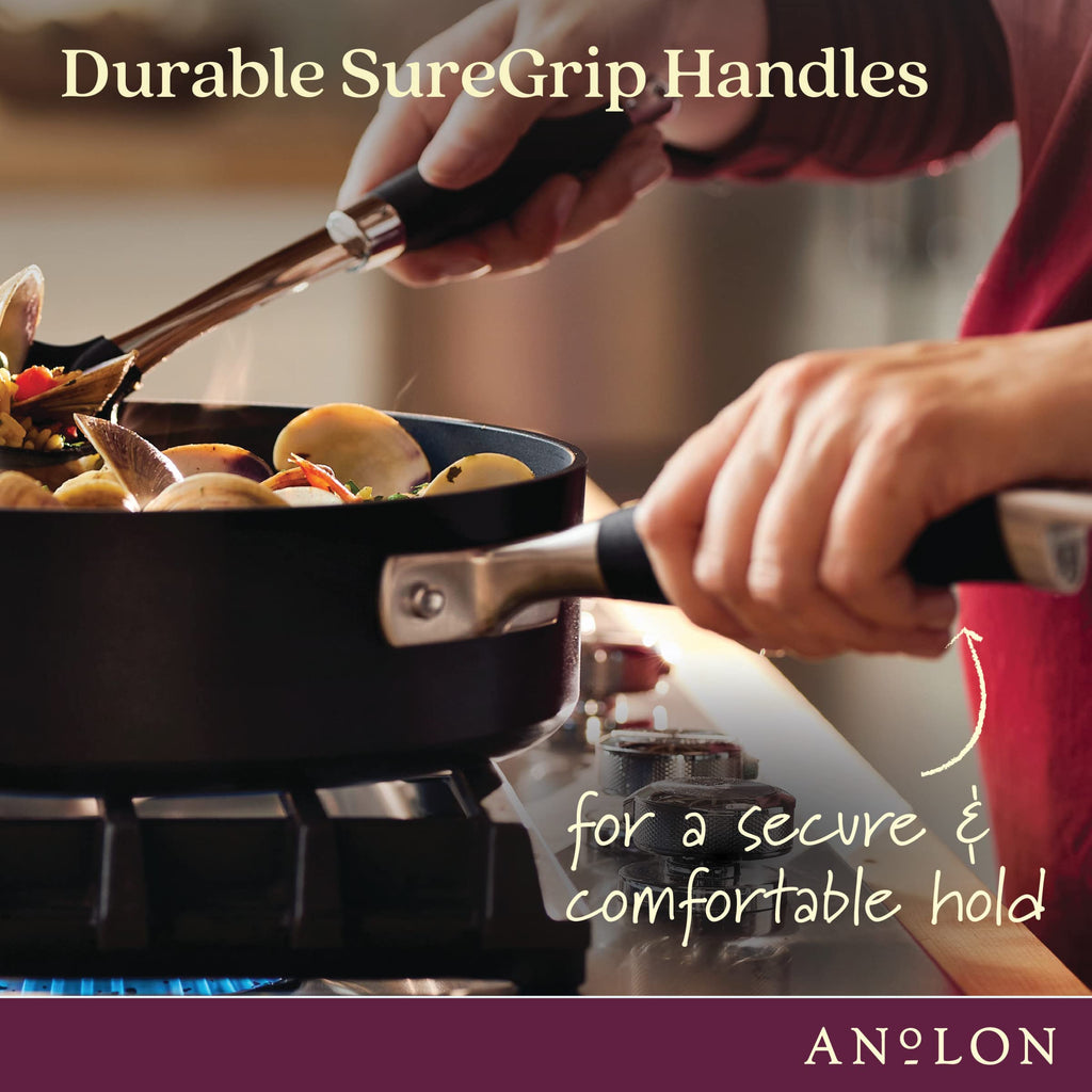 Anolon Advanced Home Hard Anodized Nonstick Sauce Pan/Saucepan with Straining and Lid, 2 Quart (2 Qt Straining Saucepan, Indigo)