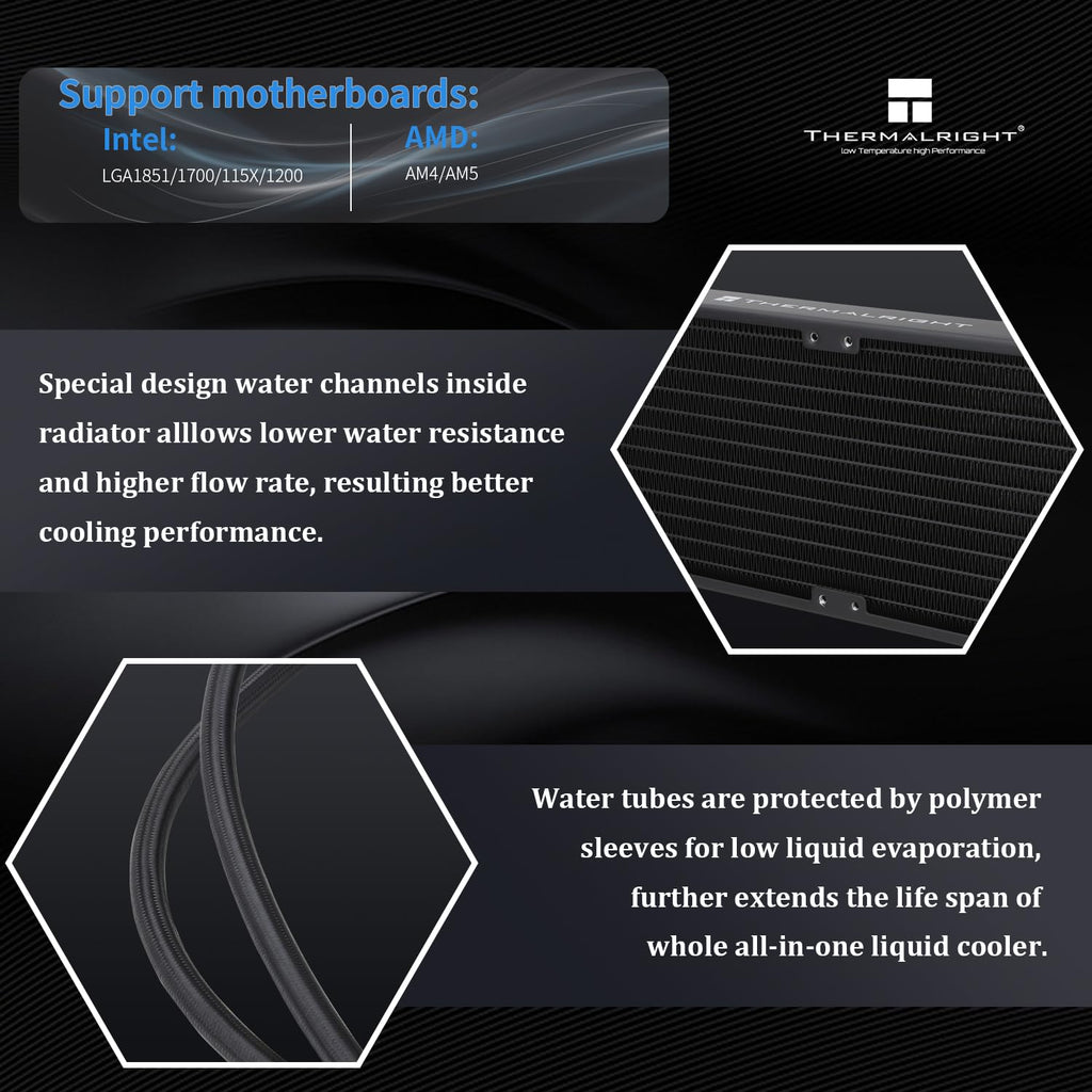 Thermalright Frozen Prism 240 Black CPU Liquid Cooler,Efficient PWM Controlled Pump 3300RPM,TL-E12 Series PWM Fan×2,Water Cooling Computer Parts,for AMD AM4/AM5,Intel LGA1150/1151/1200/1700/1851