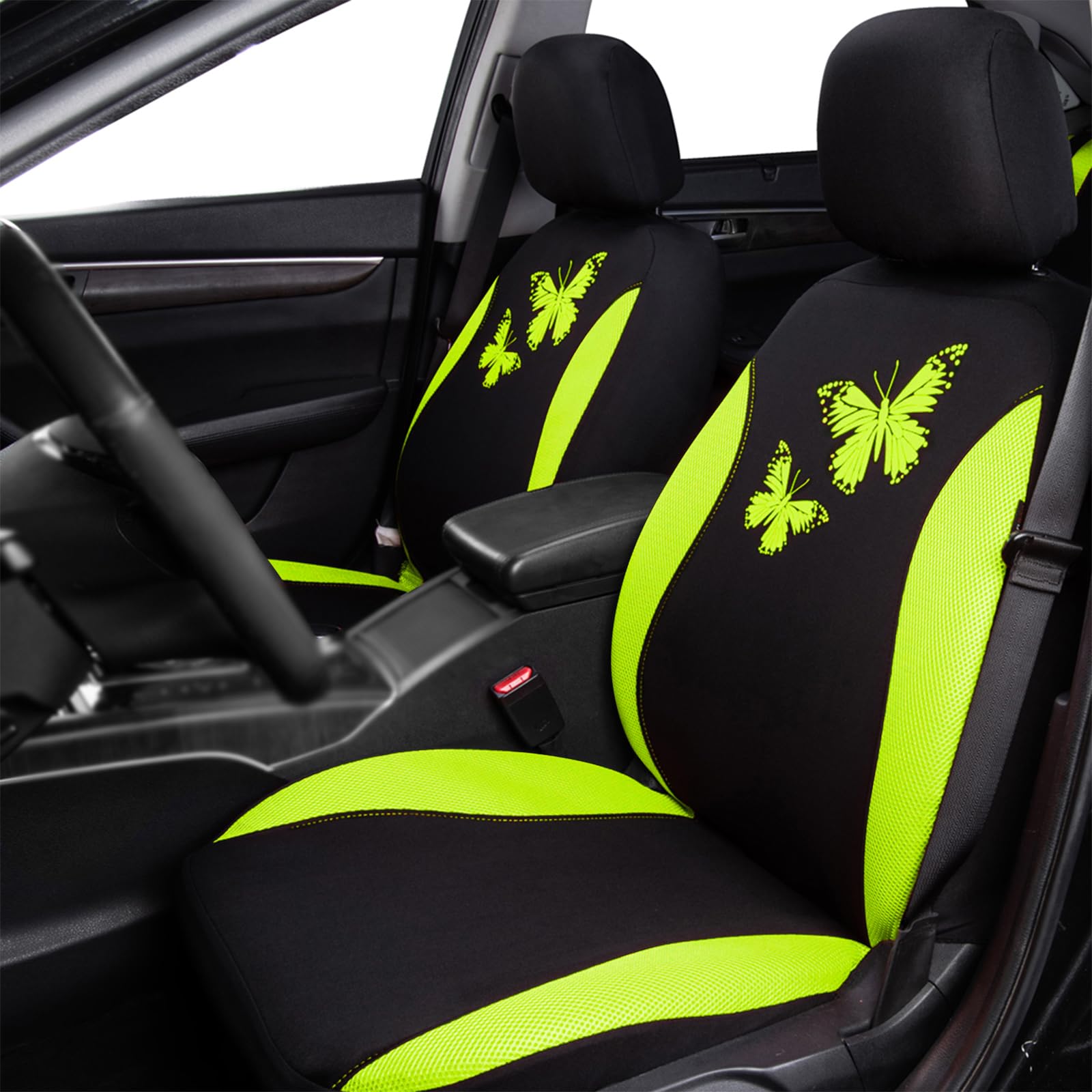 Flying Banner Butterfly car seat Covers ful Set Fashion Universal Lady Woman Female Rear Bench Split Colorized (2 Fronts, Mint Blue)
