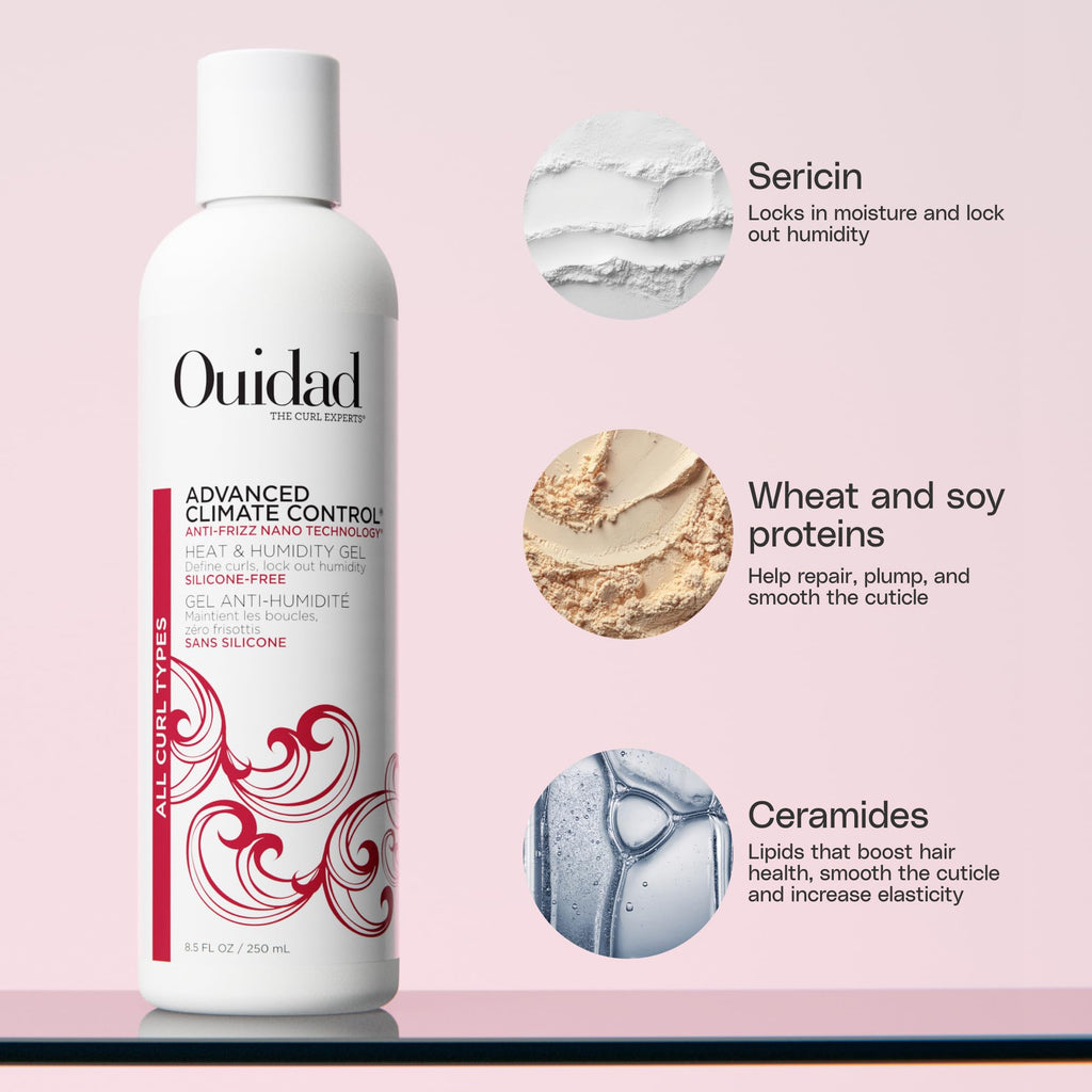 Ouidad Advanced Climate Control Heat & Humidity Gel for Curly Hair – Crunch-Free, Soft Hold Styling Gel, Fights Frizz & Locks In Moisture for Defined Curls, All Curl Types, Sulfate & Silicone-Free